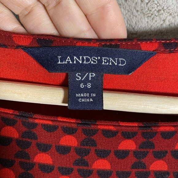 Lands End Ponte Knit Dress Red Geometric Cap Sleeve Fit & Flare Modest Church - Picture 4 of 12